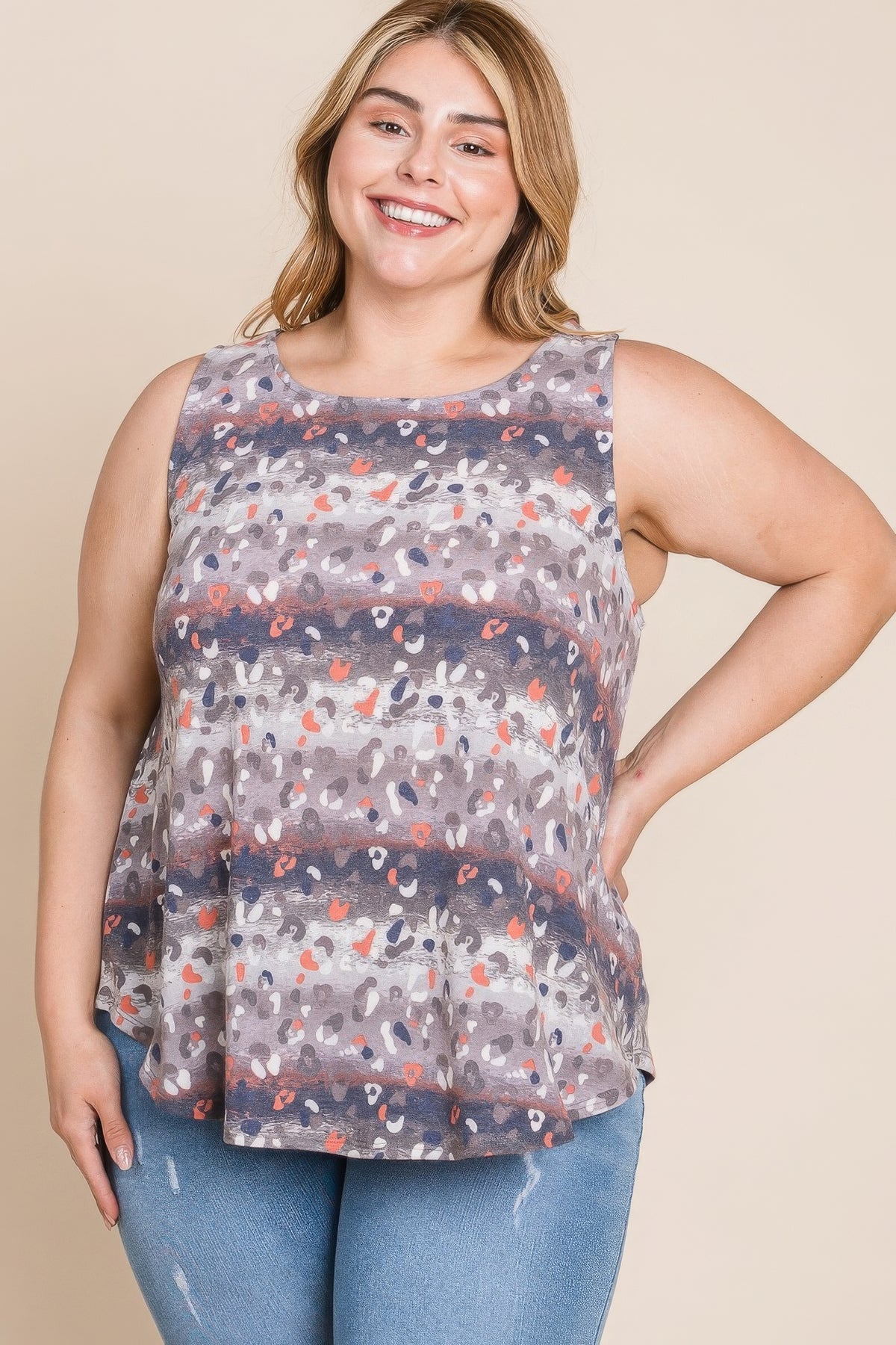 Plus Size Multi Tie Dye Animal Printed Tunic Tank