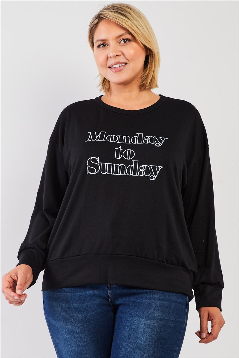 Black &quot;monday Sunday&quot; Print Long Sleeve Relaxed Sweatshirt Top