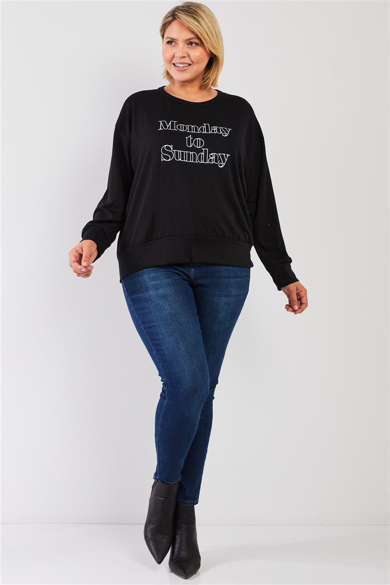 Black &quot;monday Sunday&quot; Print Long Sleeve Relaxed Sweatshirt Top