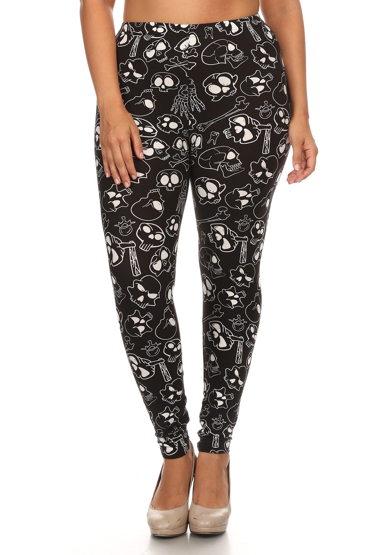 Plus Print, Full Length Leggings In A Fitted Style With A Banded High Waist