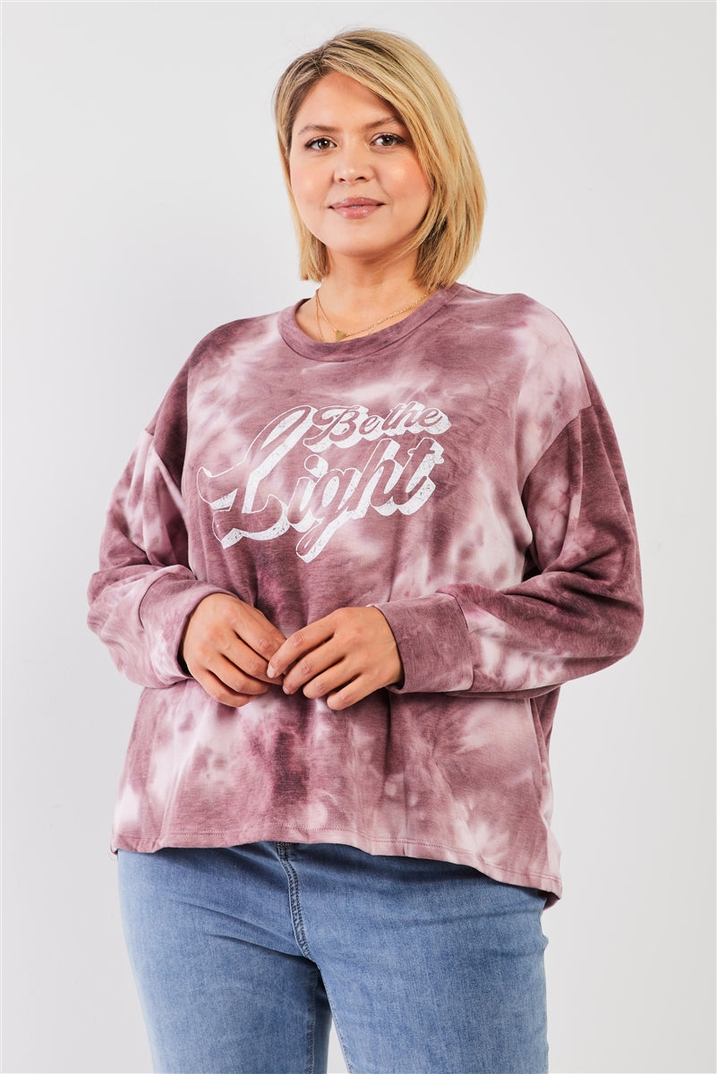 Mauve &amp; Purple Tie-dye Bleach Effect Graphic Print Detail Long Sleeve Sweatshirt