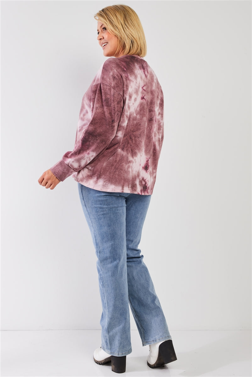 Mauve &amp; Purple Tie-dye Bleach Effect Graphic Print Detail Long Sleeve Sweatshirt