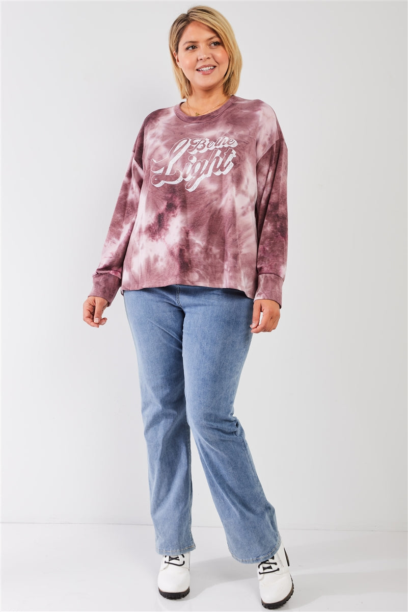 Mauve &amp; Purple Tie-dye Bleach Effect Graphic Print Detail Long Sleeve Sweatshirt