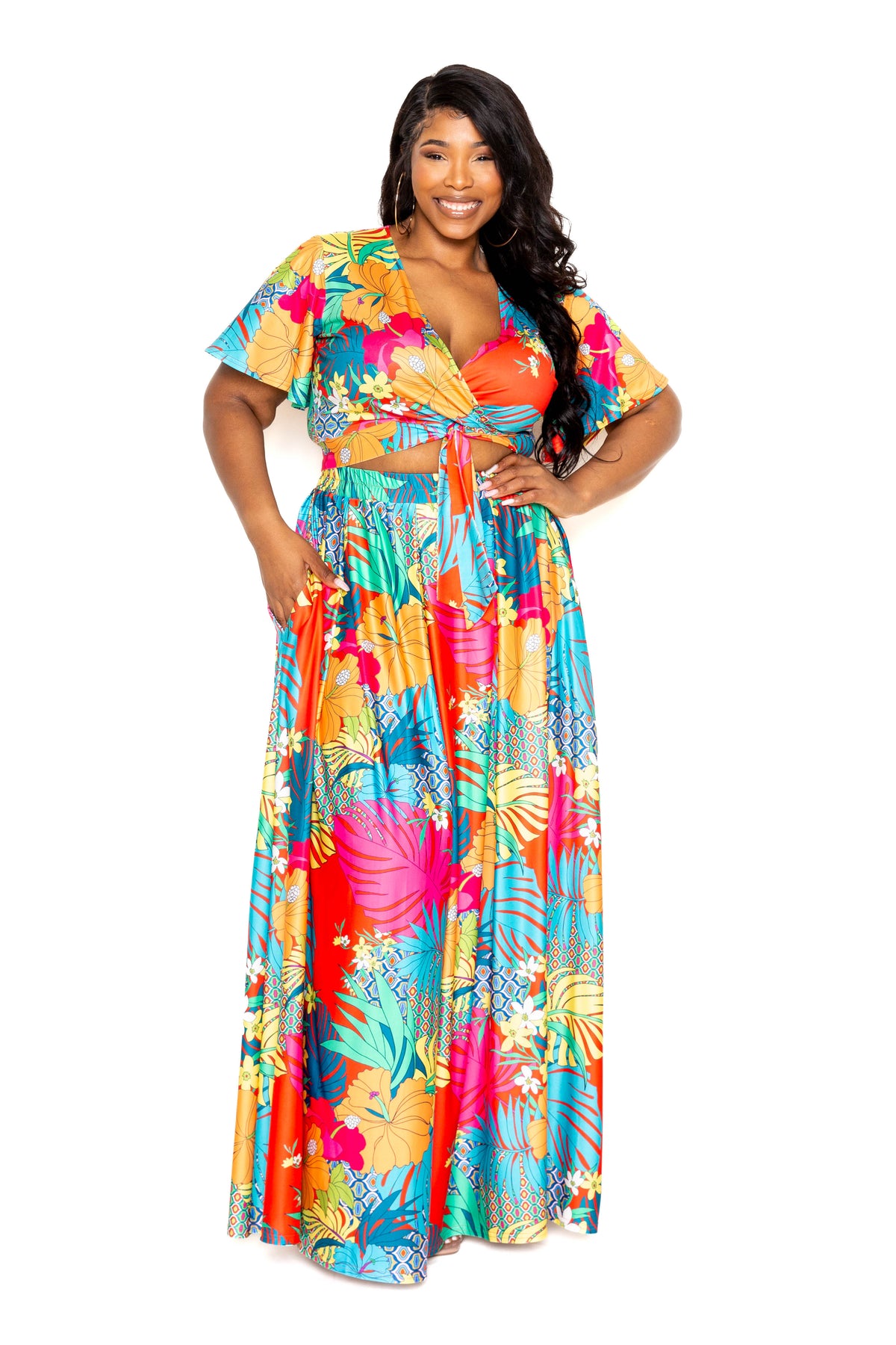 Tropical floral maxi skirt &amp; top set