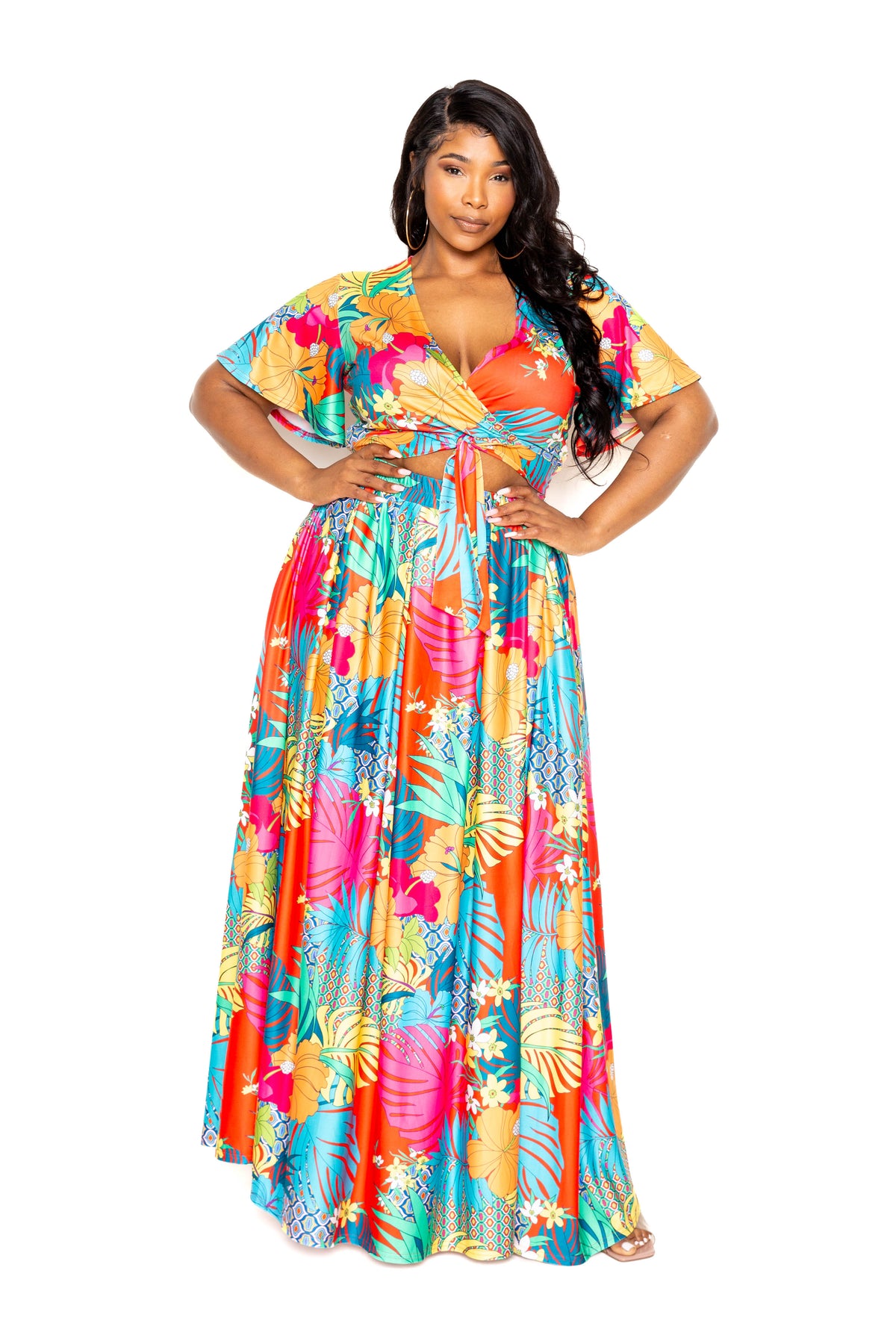 Tropical floral maxi skirt &amp; top set